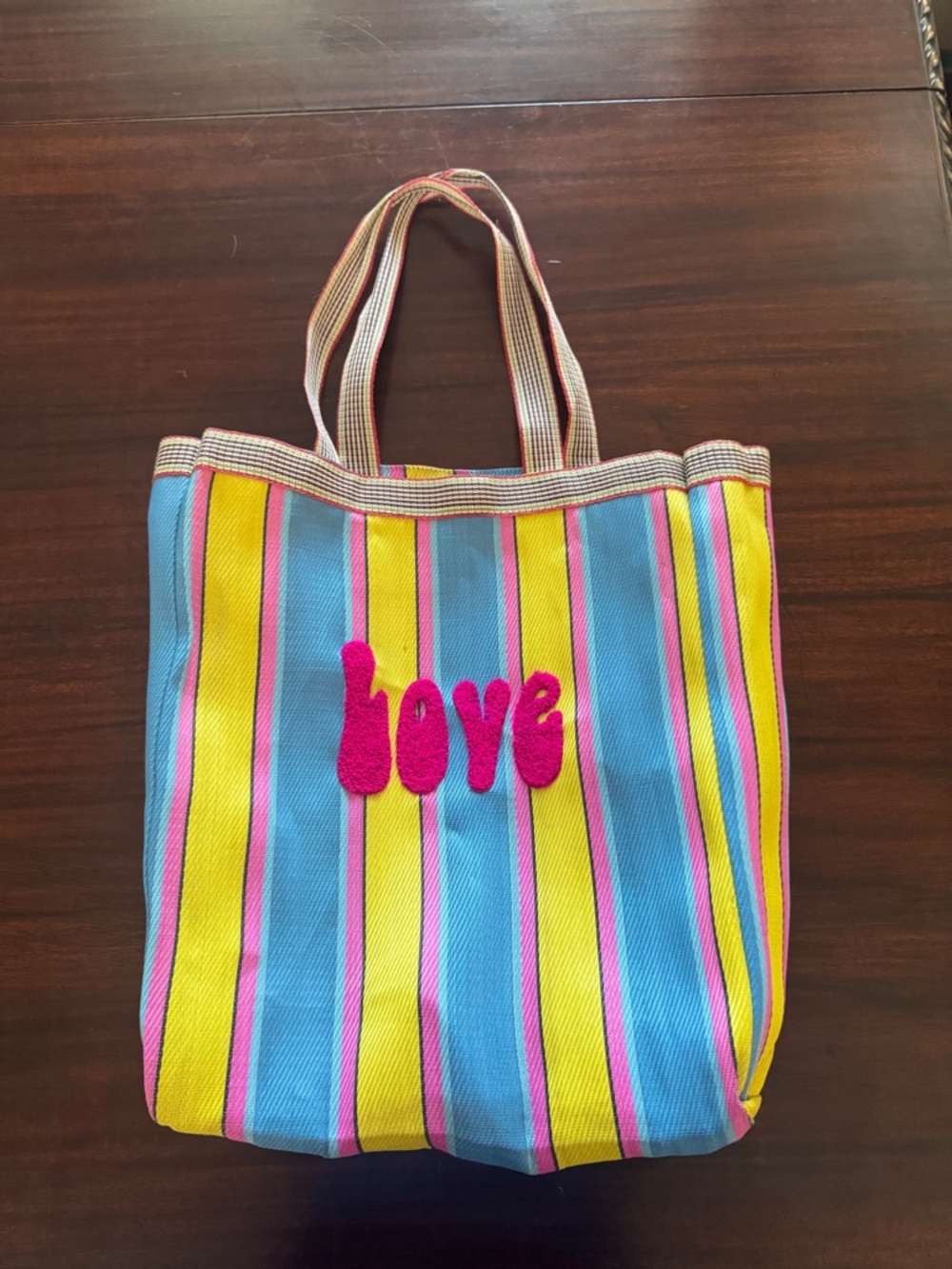 Love Striped Canvas Tote Bag - Multicolor